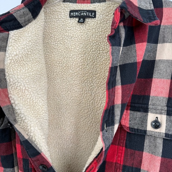J Crew Flannel Shirt Jacket Mens Size XL Sherpa Lined Plaid Mercantile Heavy - Picture 8 of 9